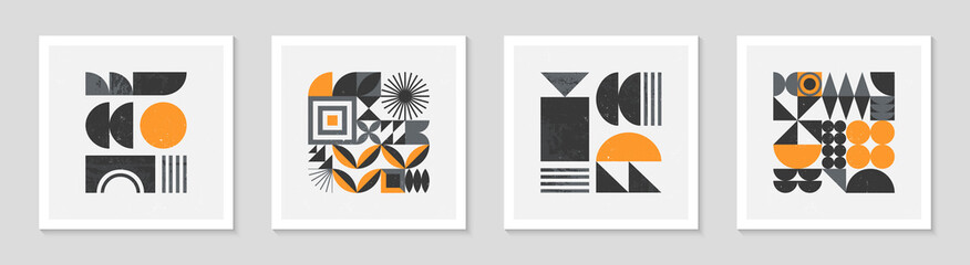 Wall Mural - Set of bstract bauhaus geometric pattern backgrounds.Trendy minimalist geometric design with simple shapes and elements.Mid century modern artistic vector illustrations.Scandinavian ornament.