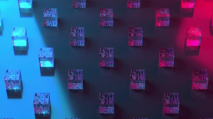 Poster - repeating pattern. cubes texture. 3d cube wallpaper. neon light. coolorful background. graphic desig