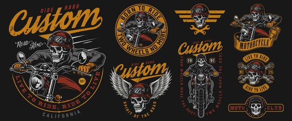 Wall Mural - vintage colorful motorcycle emblems set