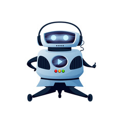 Fototapete - Robot machine showing thumb up cool hands gesture isolated icon. Vector robotic automation showing gesture, cute android with button on body. Futuristic cyborg character with big eyes on head