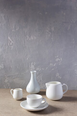 Poster - Empty crockery or ceramic dishes set. White kitchen dishware and tableware