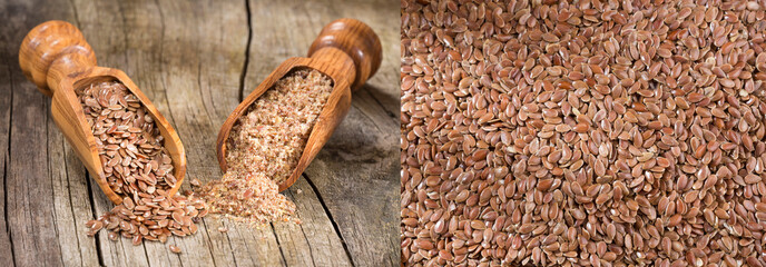 Wall Mural - whole and crushed flax seeds - Linum usitatissimum