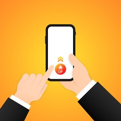 Poster - Swipe up to see more on smartphone illustration. Social media blogging concept. Vector on isolated background. EPS 10