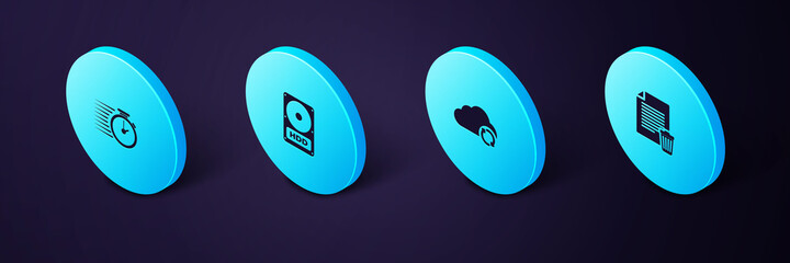 Poster - set isometric delete file document, cloud sync refresh, hard disk drive hdd and stopwatch icon. vect