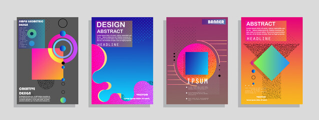 Covers templates set with graphic geometric elements. Applicable for brochures, posters, covers and banners. Vector illustrations.