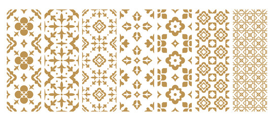 Set arabic oriental ornamental floral geometric arabesque seamless pattern. East motif pattern on white background vector illustration