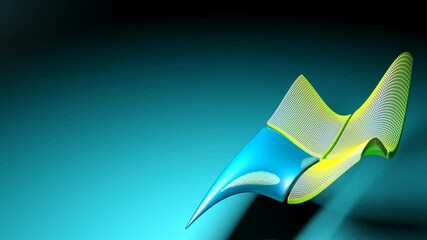 Poster - An abstract background with 4 waving squares - one blue and the others yellow wireframed - over a blue gradient surface - 3D rendering illustration