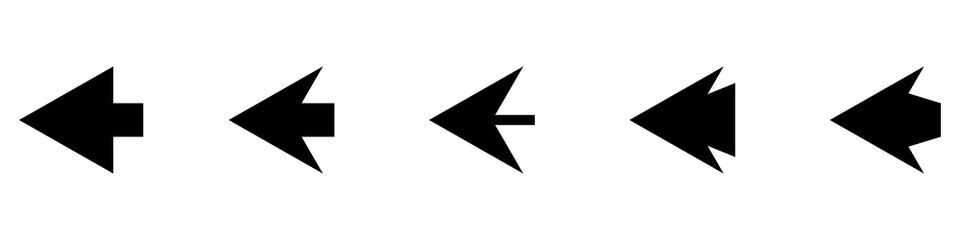 Poster - Black arrows pointing to the left icon set. Vector set of trendy black arrows in flat style. Collection of simple vector arrows. Cursors icons. Vector illustration.
