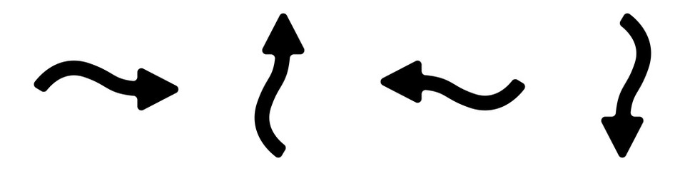 Poster - Arrows curves black vector set. Vector set of icons of arrows in different directions isolated on white background. Set of trendy arrows. Vector illustration.