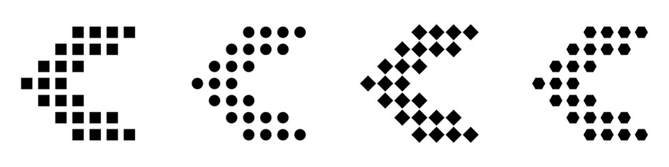 Poster - Black arrows pointing to the left icon set. Vector set of trendy black arrows in flat style. Collection of simple vector arrows. Cursors icons. Vector illustration.