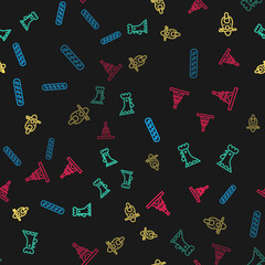 Poster - Set line French baguette bread, rooster, Scooter and Eiffel tower on seamless pattern. Vector.