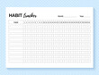 Habit tracker. Daily template habit diary for month. Vector illustration. Journal planner with bullets. Goal list on dotted background. Simple design. Horizontal, landscape orientation. Paper size A4.