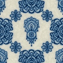Seamless Classic Blue And White Ceramic Design. Hairline Cracks Over Glazed Surface. Decorative Cerulean Blue Glaze On Porcelain For Transfer Onto Kitchen Ware Or Printing For Modern Surface Design.