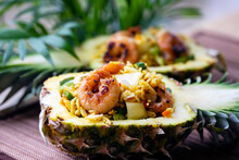 Thai Rice With Prawns Served In The Pineapple
