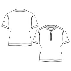 Wall Mural - Men. Boys t shirt fashion flat sketch template. Technical Fashion Illustration. Buttoned Front. Henley Top.