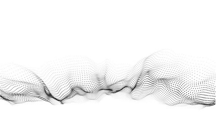 Fototapete - A wave of moving particles. Abstract 3d illustration on a white background.