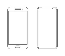 Smartphone Outline Icon Mobile Mockup. Wireframe Front Line Vector Cellphone