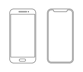 Smartphone outline icon mobile mockup. Wireframe front line vector cellphone