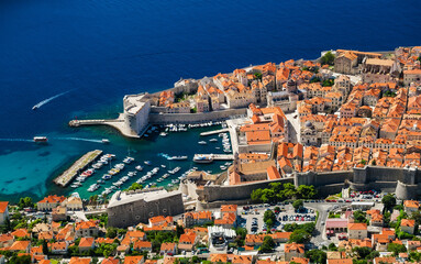 Wall Mural - dubrovnik, croatia. view on the old town from high mountain. top view rocks at on the old castle and