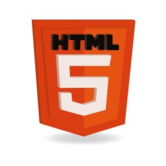 Orange 3d html5 icon isolated on white background.