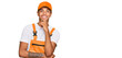 © Krakenimages.com - Young handsome african american man wearing handyman uniform looking confident at the camera with smile with crossed arms and hand raised on chin. thinking positive.
