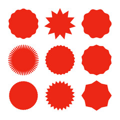 Wall Mural - starburst promo red sticker shape vector sale splash. starburst round badge promo sticker