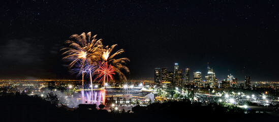 Fototapete - Los Angeles Dodger stadium fireworks