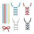 Collection colorful tied and untied shoe laces accessories decorative detail elements for footwear