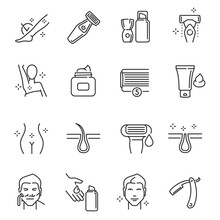 Collection Of Hand Drawn Shaving Icon Monochrome Outline Epilation Depilation Equipment Care