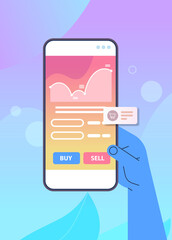 Poster - businessperson analyzing statistical information charts and graphs on smartphone screen data analysis process digital marketing planning company strategy concept vertical vector illustration