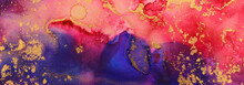 Art Photography Of Abstract Fluid Art Painting With Alcohol Ink, Pink, Red, Purple And Gold Colors