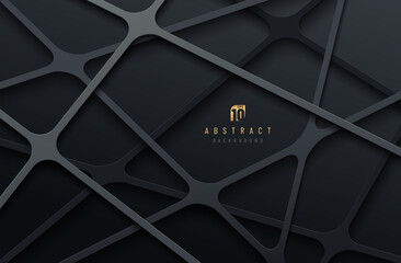 Wall Mural - Abstract grey and black geometric line overlap layers on dark background. Modern tech futuristic design. You can use for cover template, poster, banner web, flyer, Print ad. Vector illustration