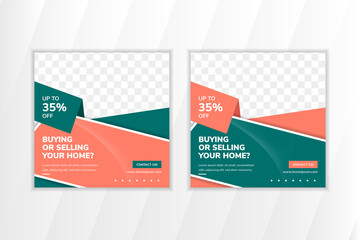 Poster - Set of abstract modern design for social media template with green and dusty rose colors shapes of elements, suitable for brand building or promotion. Space for photo.