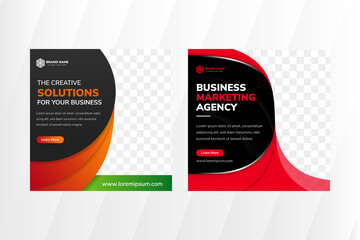 Poster - Set of abstract modern design for social media template with orange and red curve shapes and black half circles background, suitable for brand building or promotion. Space for photo.