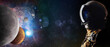 © elen31 - Concept of an astronaut looking up into the stars and solar system planets. Sci-fi space exploration collage, elements of this image furnished by NASA.
