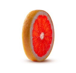 Round grapefruit slice Glowing from within Isolated on White Background. Perfectly retouched. This image has better resolution and quality, and full depth of field. Great dietary fruit concept.