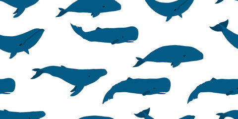 Fotomurali - Wild Whales. Seamless Pattern for your design