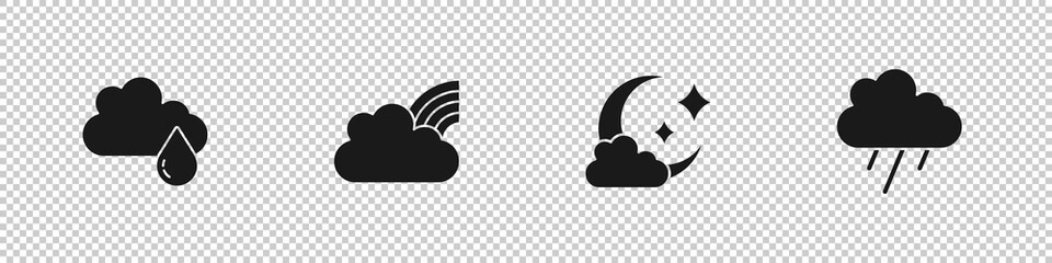 Sticker - Set Cloud with rain, Rainbow clouds, moon and icon. Vector.