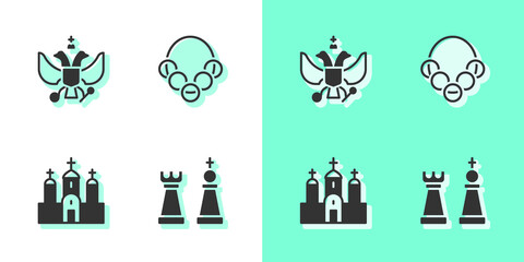 Wall Mural - Set Chess, National emblem of Russia, Church building and Russian bagels icon. Vector.