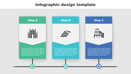 Sticker - Set Milan Cathedral, Grape fruit and Coliseum in Rome. Business infographic template. Vector.