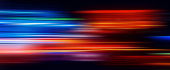 Wall Mural - Abstract Rainbow light trails on the dark background