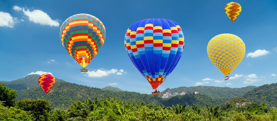 Wall Mural - Hot air balloons landing in a mountain