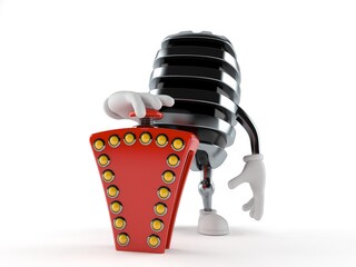 Wall Mural - Microphone character pushing quiz button