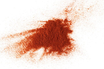 Wall Mural - Pile of red paprika powder isolated on white background and texture, top view