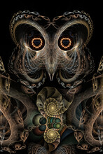 Fractal Image Of An Owl On A Black Background 