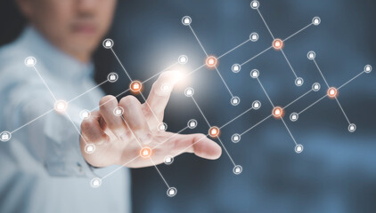 Poster - Businessman touchscreen on the graph Screen Icon of a media screen, Technology Process System Business with Communication and marketing concept, Team success, HR Human, Business success