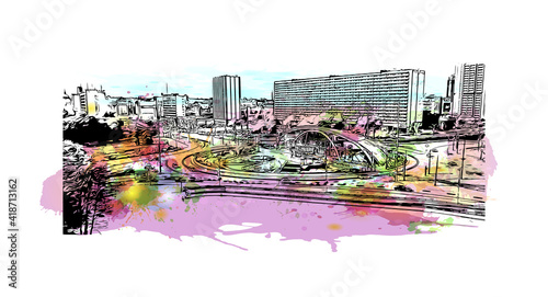 Building view with landmark of Katowice is an industrial city situated in the...
