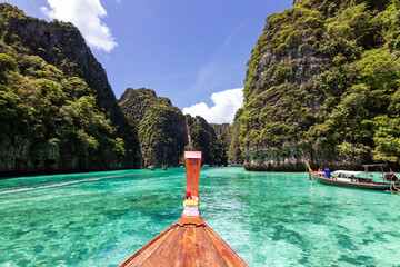 Beautiful turquoise ocean of Pileh Lagoon is a very beautiful place and one of the popular tourist attractions in Phi Phi Le island in Krabi, Thailand .