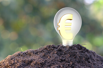 Poster - Energy saving light bulb and euro sign business growth concept