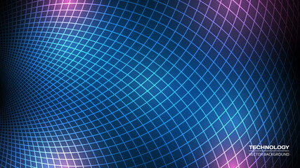 Poster - Artificial Intelligence tech background. Dark blue and purple digital concept texture. Design elegant template for electro music festival with light. Abstract technology particles mesh background.